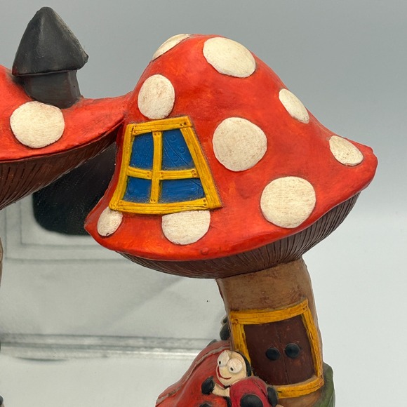 Vintage Chalkware Fairy House Mushroom Ladybug Mirror Red White Wall Juta S 70s - Picture 11 of 16
